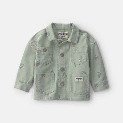 Baby Girl Floral Canvas Jacket - Green