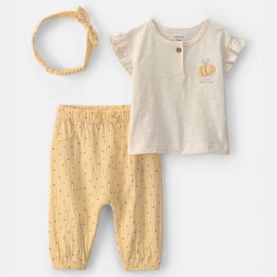 Baby Girl 3-Piece Bee Top & Pant Set - Yellow
