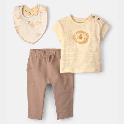 Baby Boy 3-Piece Lion Top & Pant Set - Brown