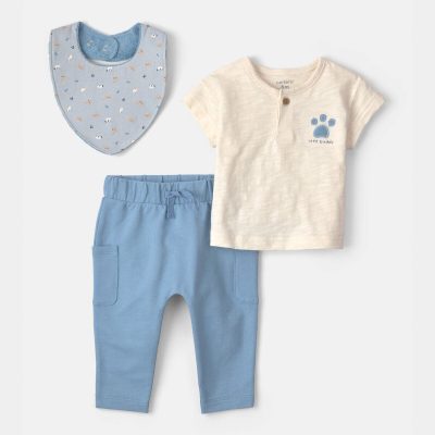Baby Boy 3-Piece 'Little Buddy' Top & Pant Set - Blue/Ivory