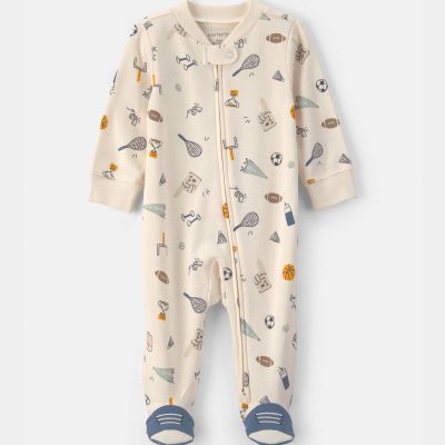 Baby Boy Sports 2-Way Zip Sleep & Play Pajamas - Ivory