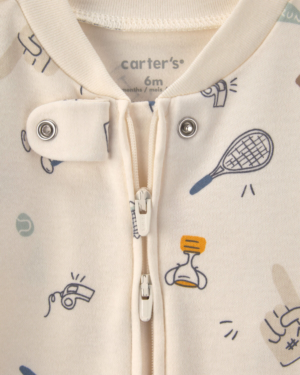 Baby Boy Sports 2-Way Zip Sleep & Play Pajamas - Ivory - Image 4