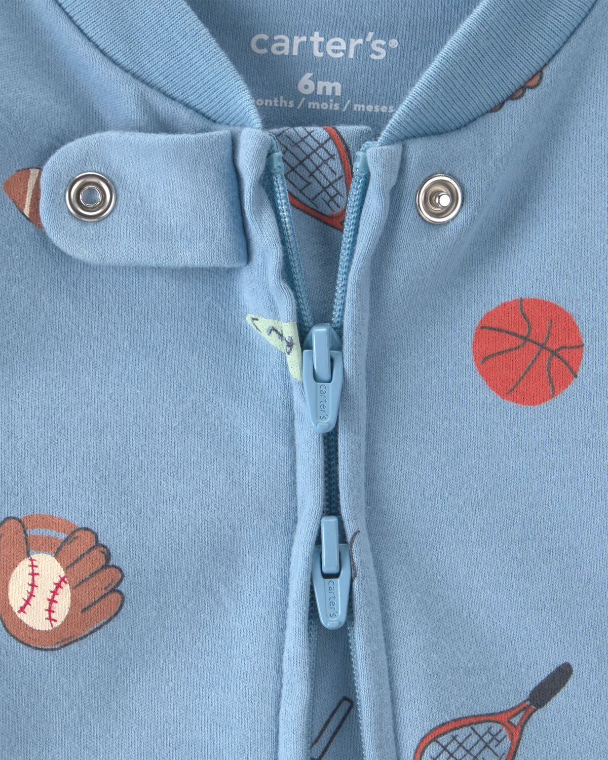 Baby Boy Sports 100% Cotton 2-Way Zip Sleep & Play Pajamas - Blue - Image 2