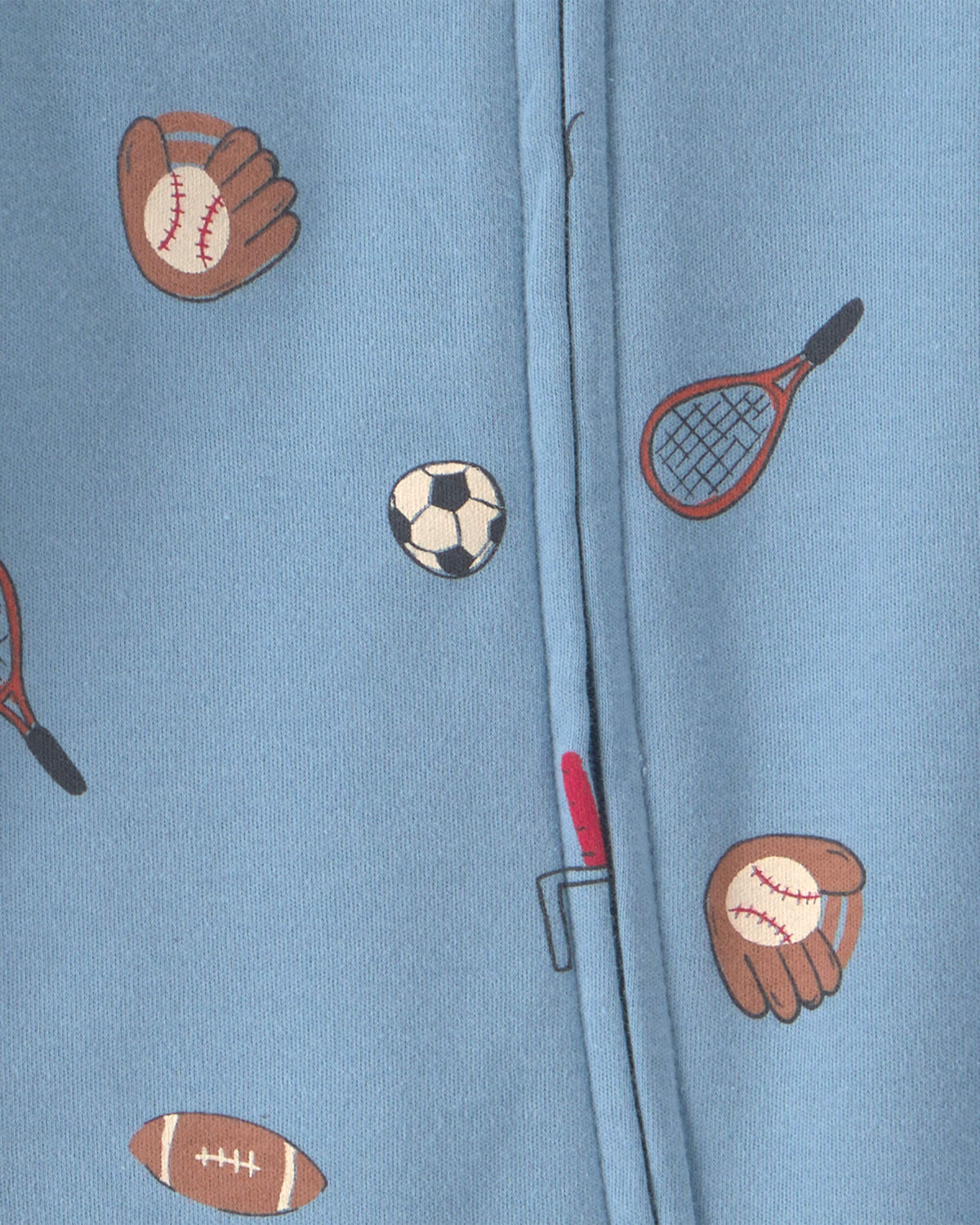 Baby Boy Sports 100% Cotton 2-Way Zip Sleep & Play Pajamas - Blue - Image 3