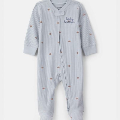 Baby Boy 'Baby Brother' Cotton 2-Way Zip Sleep & Play Pajamas - Blue
