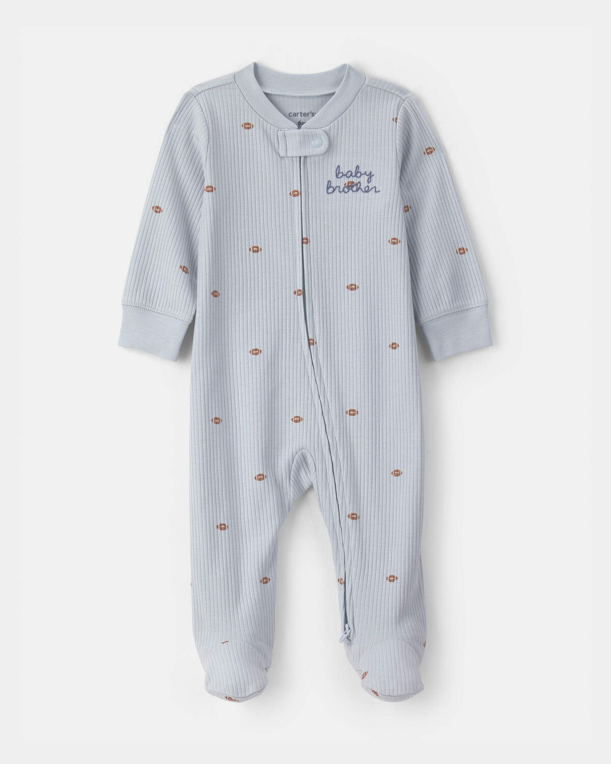 Baby Boy 'Baby Brother' Cotton 2-Way Zip Sleep & Play Pajamas - Blue