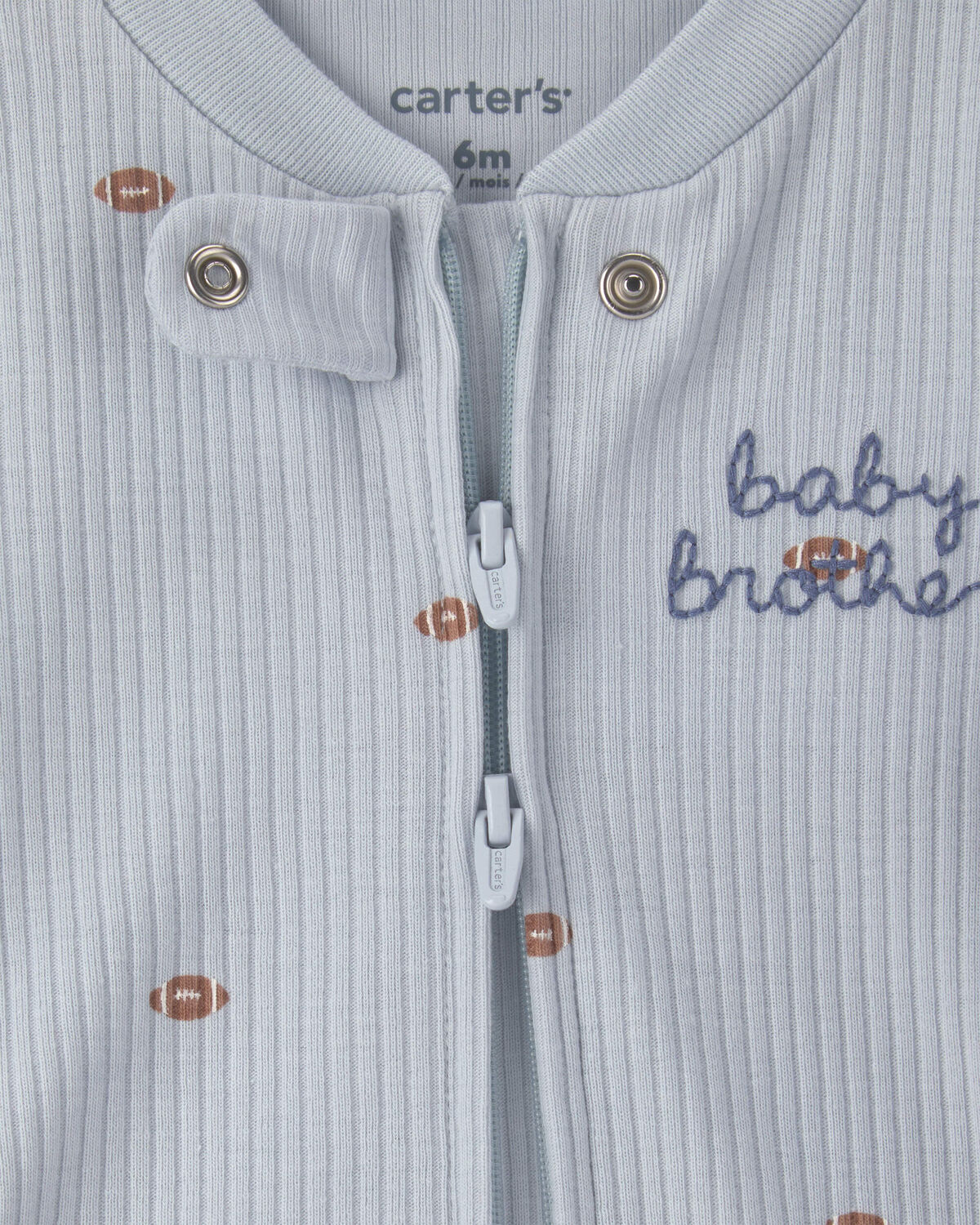 Baby Boy 'Baby Brother' Cotton 2-Way Zip Sleep & Play Pajamas - Blue - Image 2