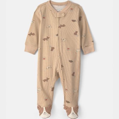 Baby Dog Cotton 2-Way Zip Sleep & Play Pajamas - Brown