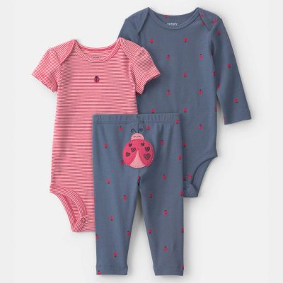 Baby Girl 3-Piece Ladybug Bodysuit & Pant Set - Navy Blue/Red