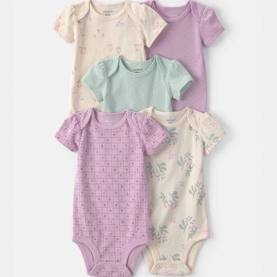Baby Girl 5-Pack Floral Multipack Bodysuits - Purple/Green