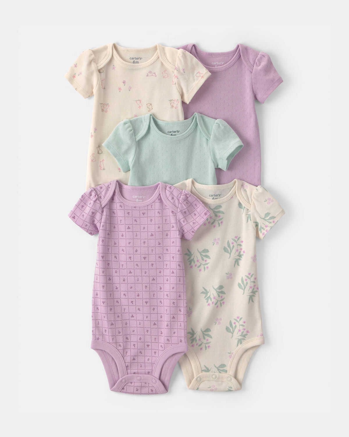 Baby Girl 5-Pack Floral Multipack Bodysuits - Purple/Green