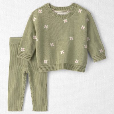 Baby Girl 2-Piece Organic Cotton Sweater Knit Top & Pant Set
