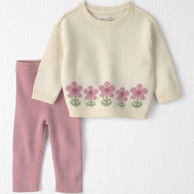 Baby Girl 2-Piece Organic Cotton Sweater Knit Top & Pant Set