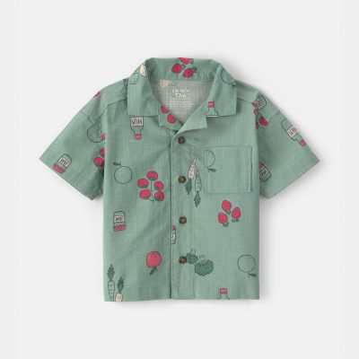 Baby Boy Veggie Fruit Short-Sleeve Button-Down Shirt - Green