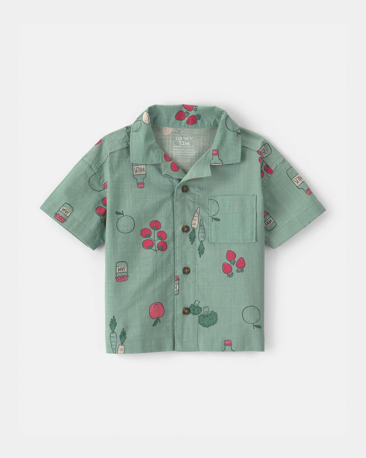 Baby Boy Veggie Fruit Short-Sleeve Button-Down Shirt - Green