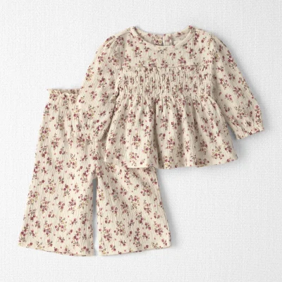 Baby Girl 2-Piece Organic Cotton Smocked Top & Pant Set