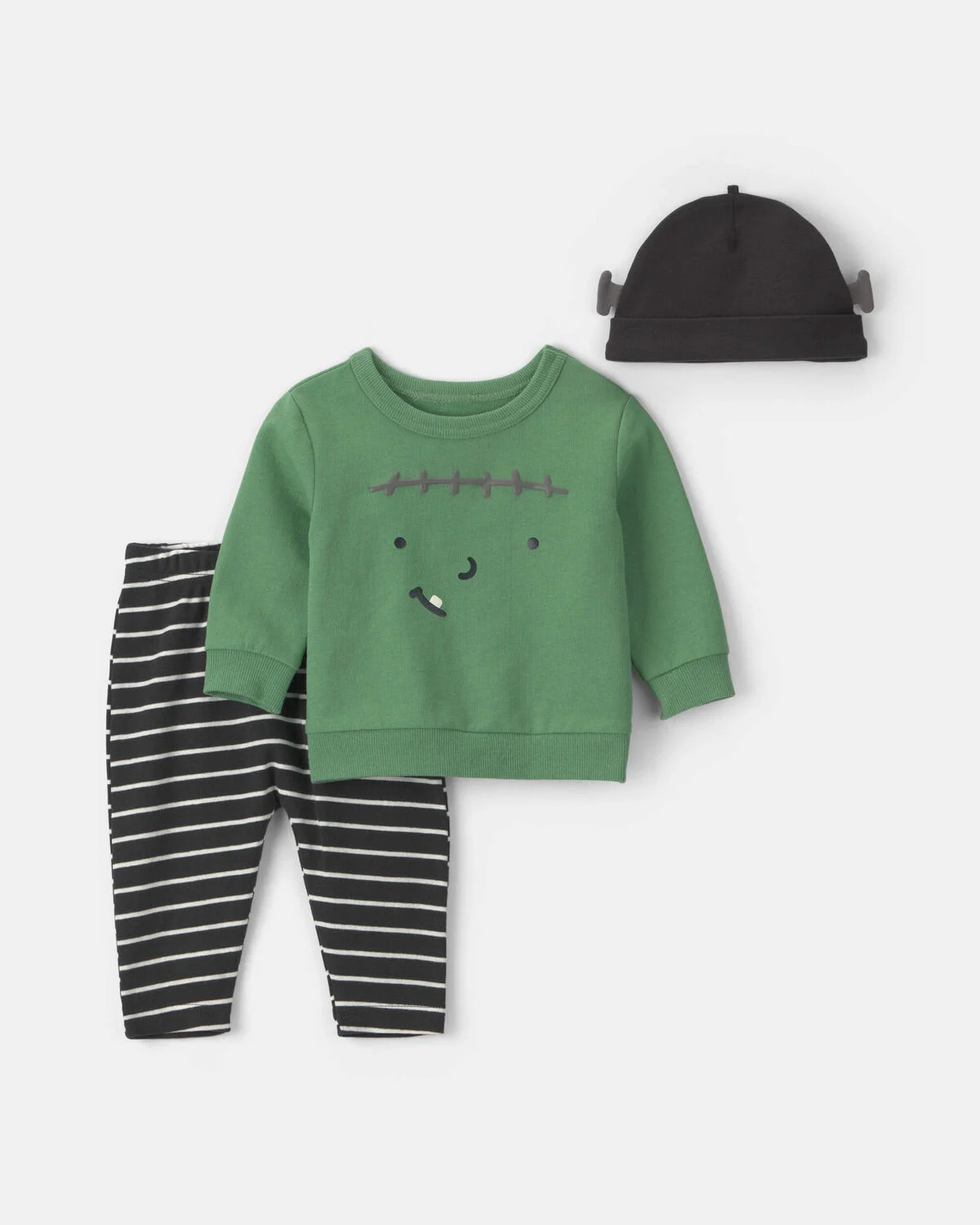 Baby 3-Piece Halloween Monster Top & Pant Set - Green/Black
