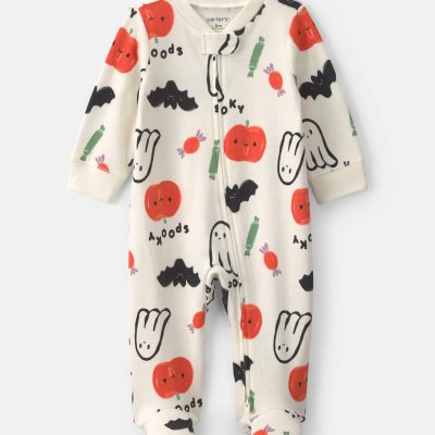 Baby Halloween 2-Way Zip 100% Cotton Sleep & Play Pajamas - Cream