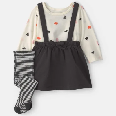 Baby Girl 3-Piece Halloween Long-Sleeve Dress Set - Black