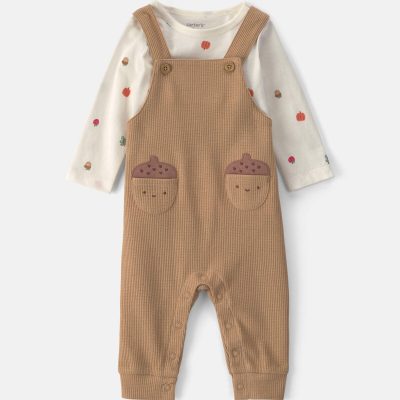 Baby Boy 2-Piece Thanksgiving Thermal Long-Sleeve Overall Set - Brown