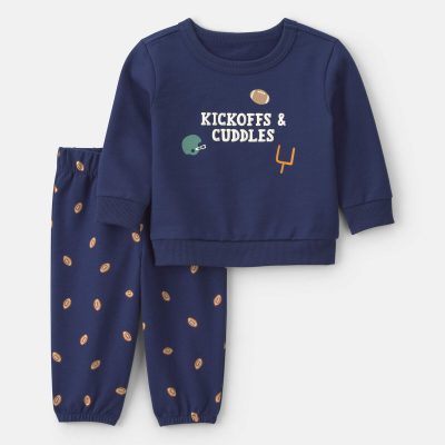 Baby Boy 2-Piece Football French Terry Pullover & Pant Set - Navy Blue