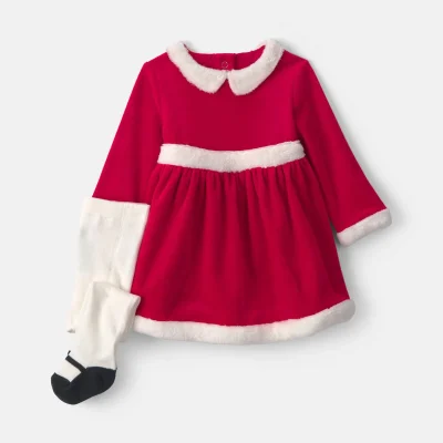 Baby Girl 2-Piece Christmas Long-Sleeve Dress Set - Red