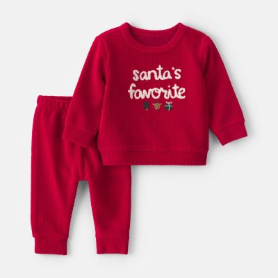 Baby 2-Piece 'Santa's Favorite' Long-Sleeve Top & Pant Set - Red
