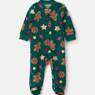 Baby Christmas Gingerbread 2-Way Zip DreamPlush Sleep & Play Pajamas - Green