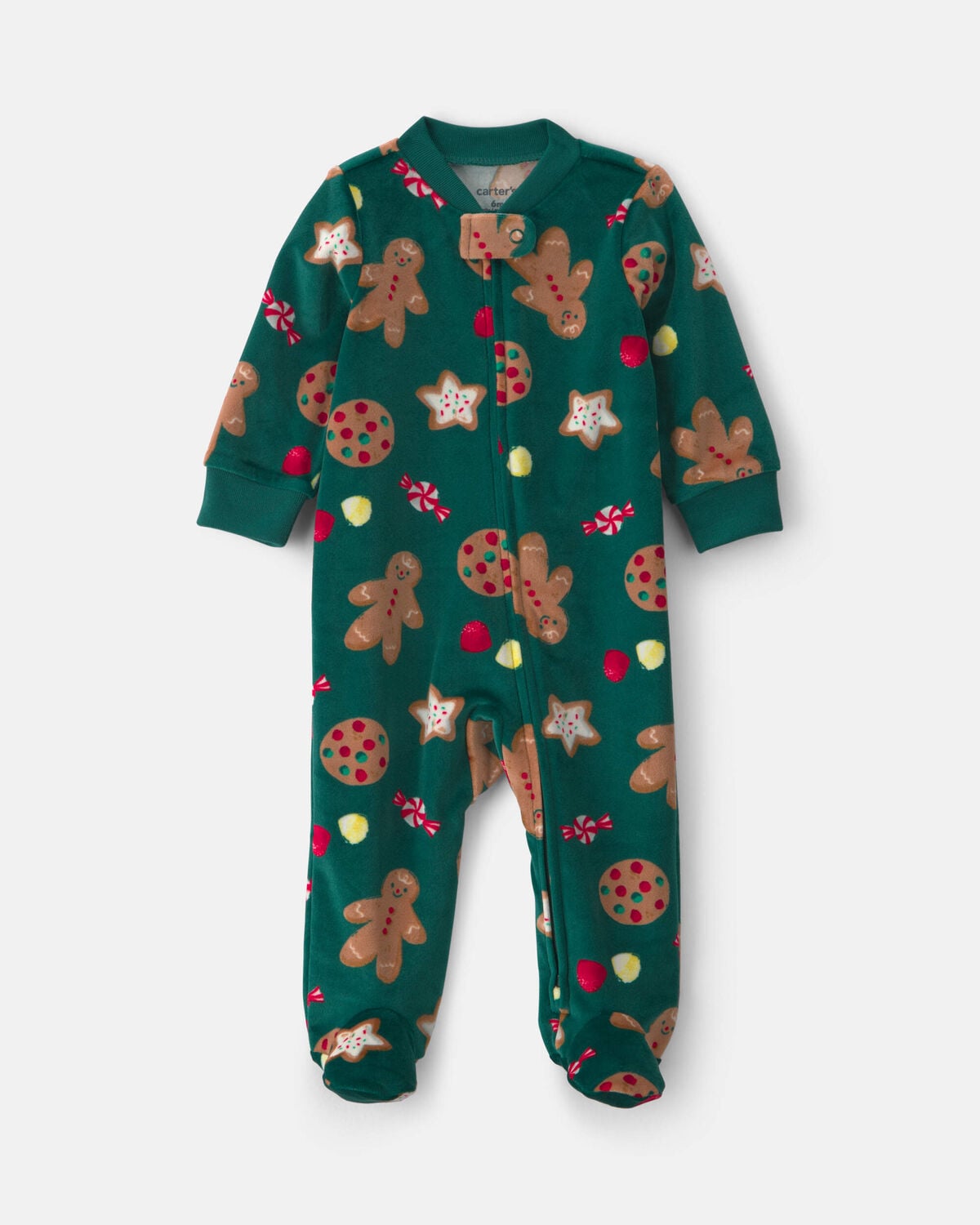 Baby Christmas Gingerbread 2-Way Zip DreamPlush Sleep & Play Pajamas - Green