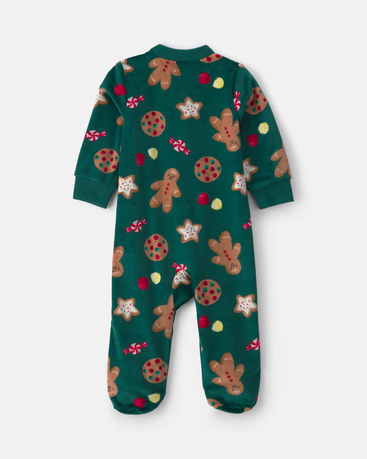 Baby Christmas Gingerbread 2-Way Zip DreamPlush Sleep & Play Pajamas - Green - Image 2