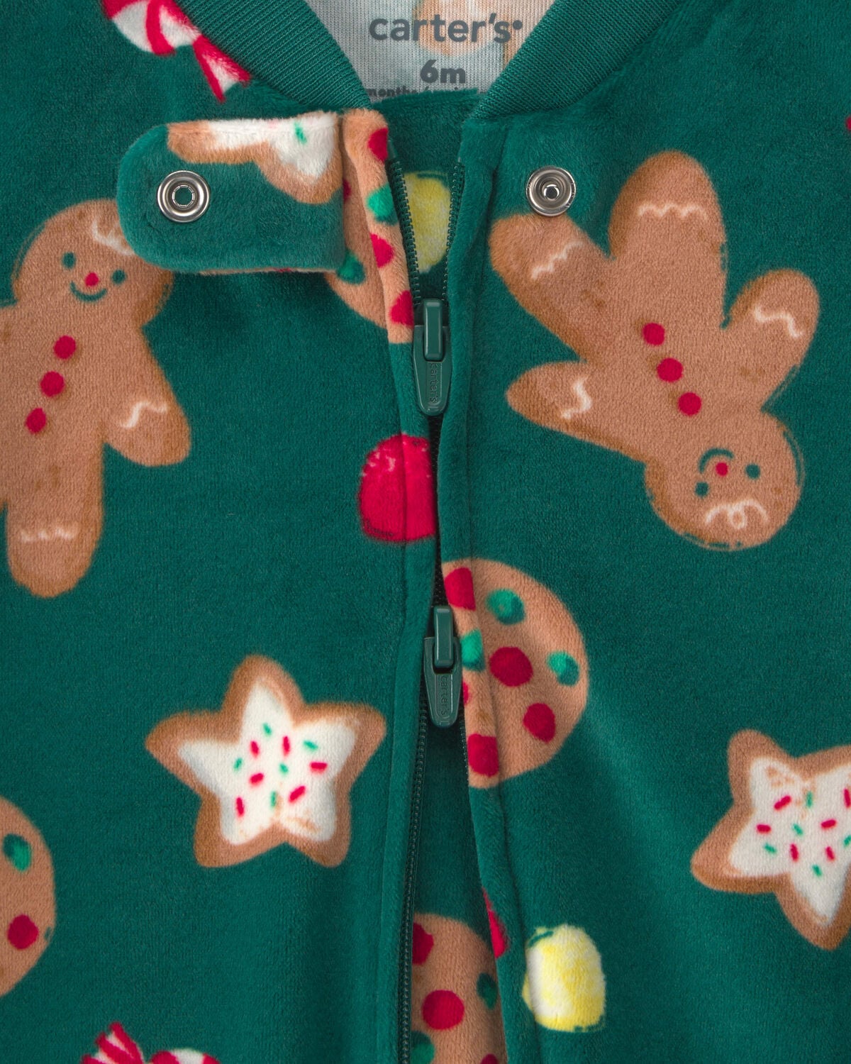 Baby Christmas Gingerbread 2-Way Zip DreamPlush Sleep & Play Pajamas - Green - Image 4