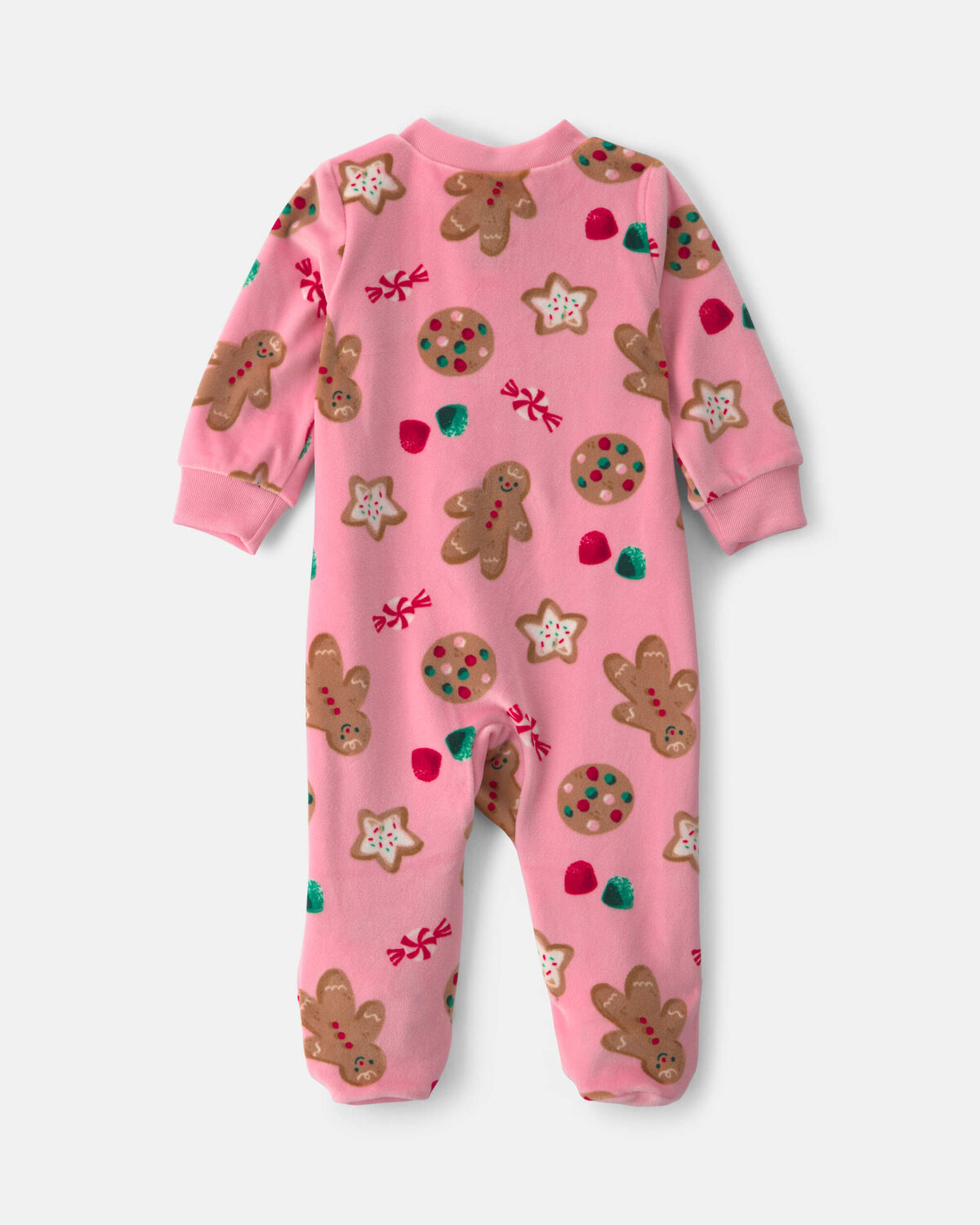 Baby Girl Christmas Gingerbread 2-Way Zip DreamPlush Sleep & Play Pajamas - Pink - Image 2