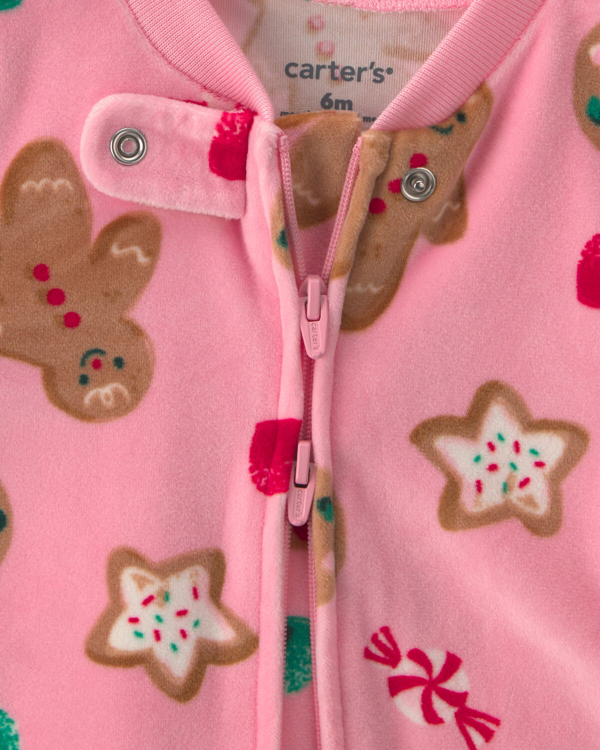 Baby Girl Christmas Gingerbread 2-Way Zip DreamPlush Sleep & Play Pajamas - Pink - Image 4
