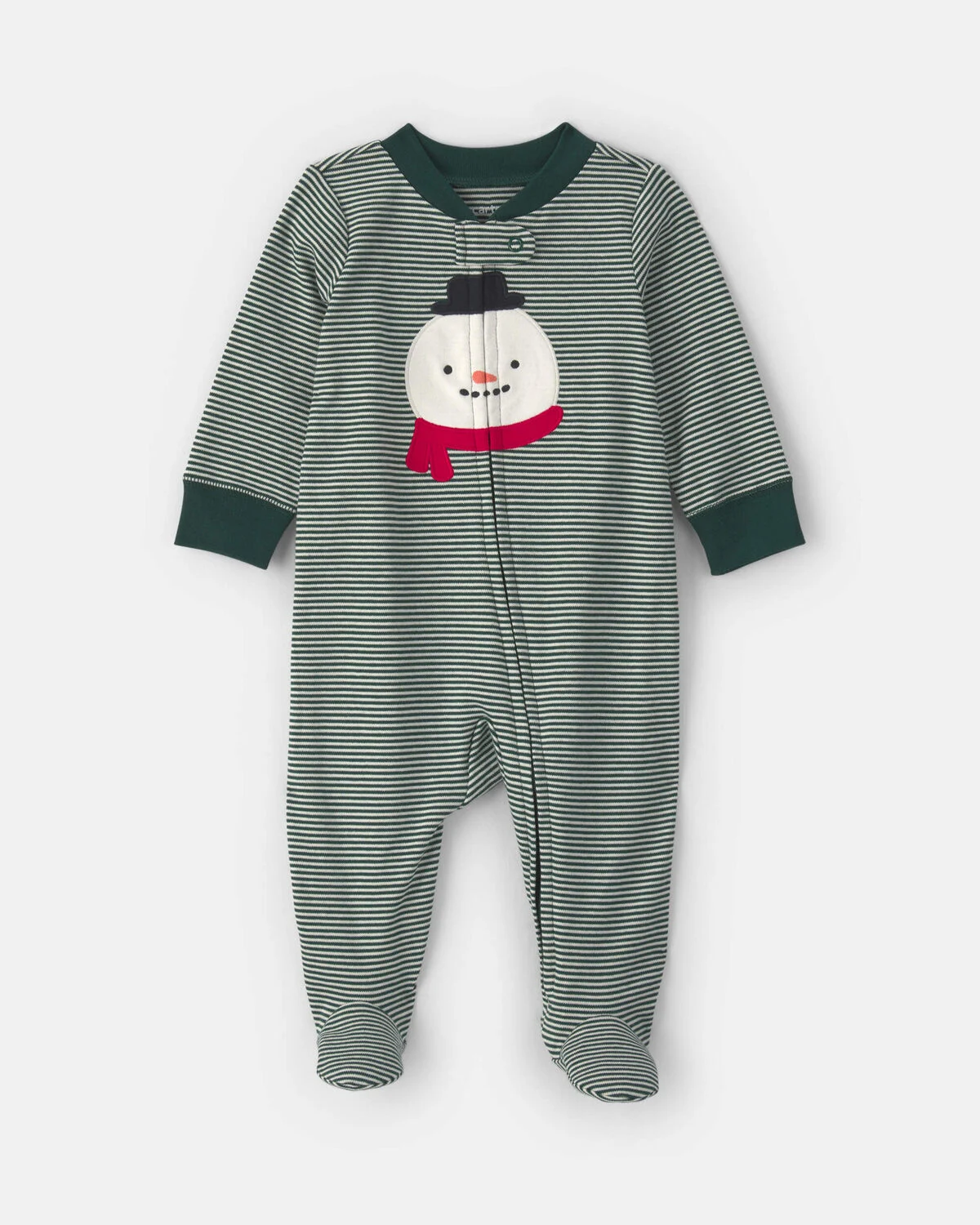 Baby Snowman 100% Cotton 2-Way Zip Sleep & Play Pajamas - Green