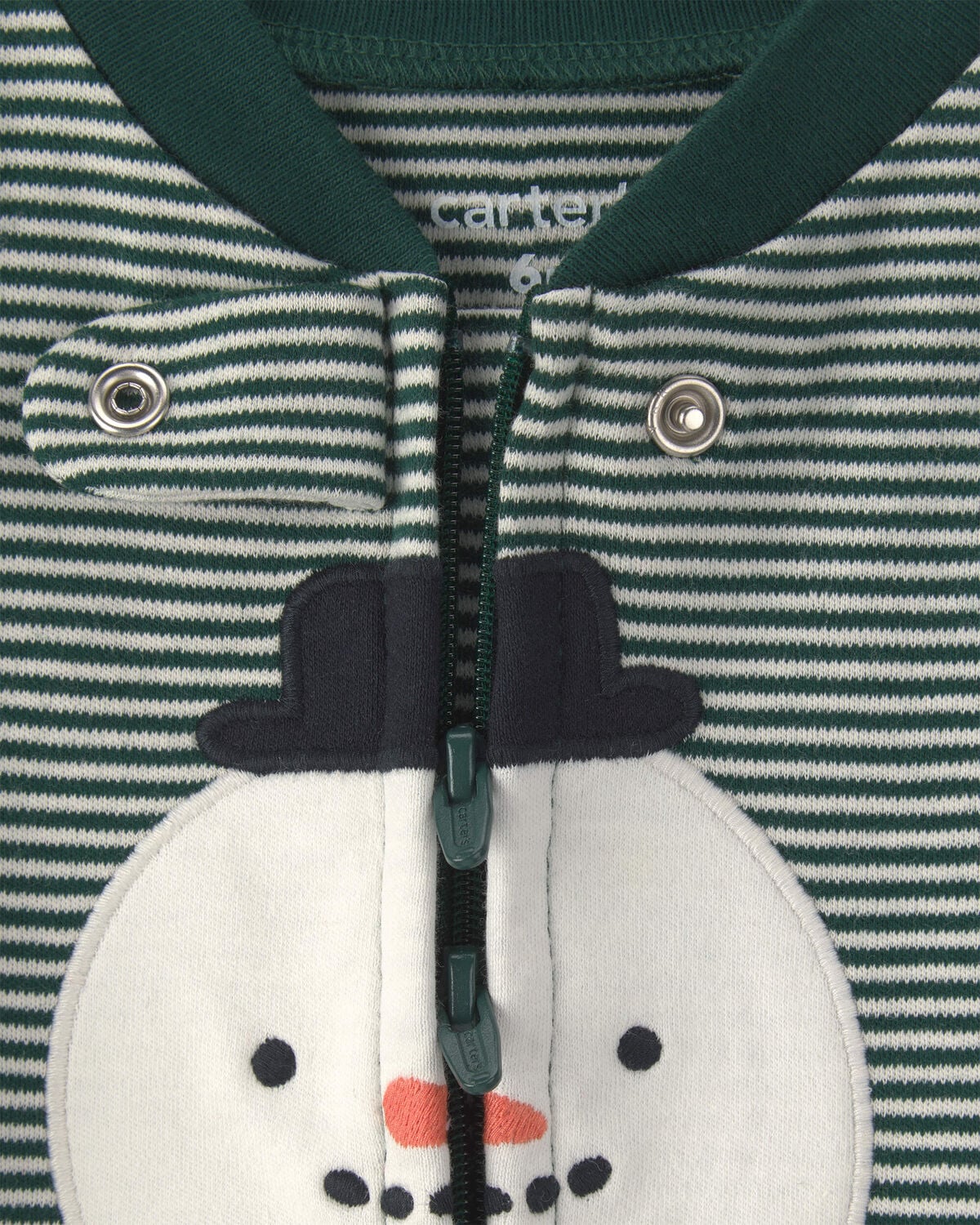 Baby Snowman 100% Cotton 2-Way Zip Sleep & Play Pajamas - Green - Image 3