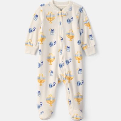 Baby Hanukkah 2-Way Zip DreamPlush Sleep & Play Pajamas - Cream
