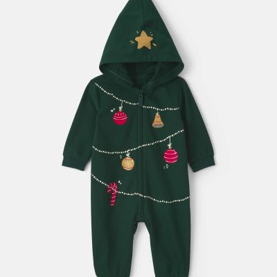 Baby Christmas Tree French Terry Long-Sleeve Jumpsuit - Green