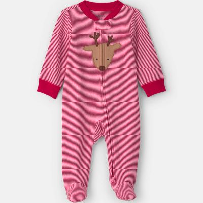 Baby Reindeer 100% Cotton 2-Way Zip Sleep & Play Pajamas - Red