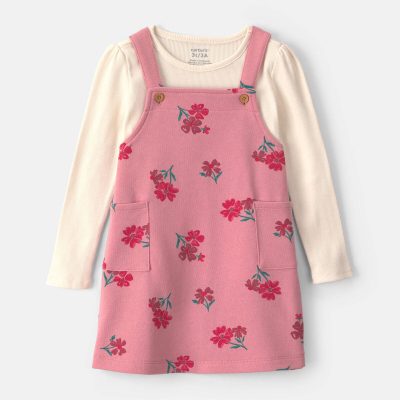 Baby Girl Floral French Terry Long-Sleeve Dress Set - Pink/Cream