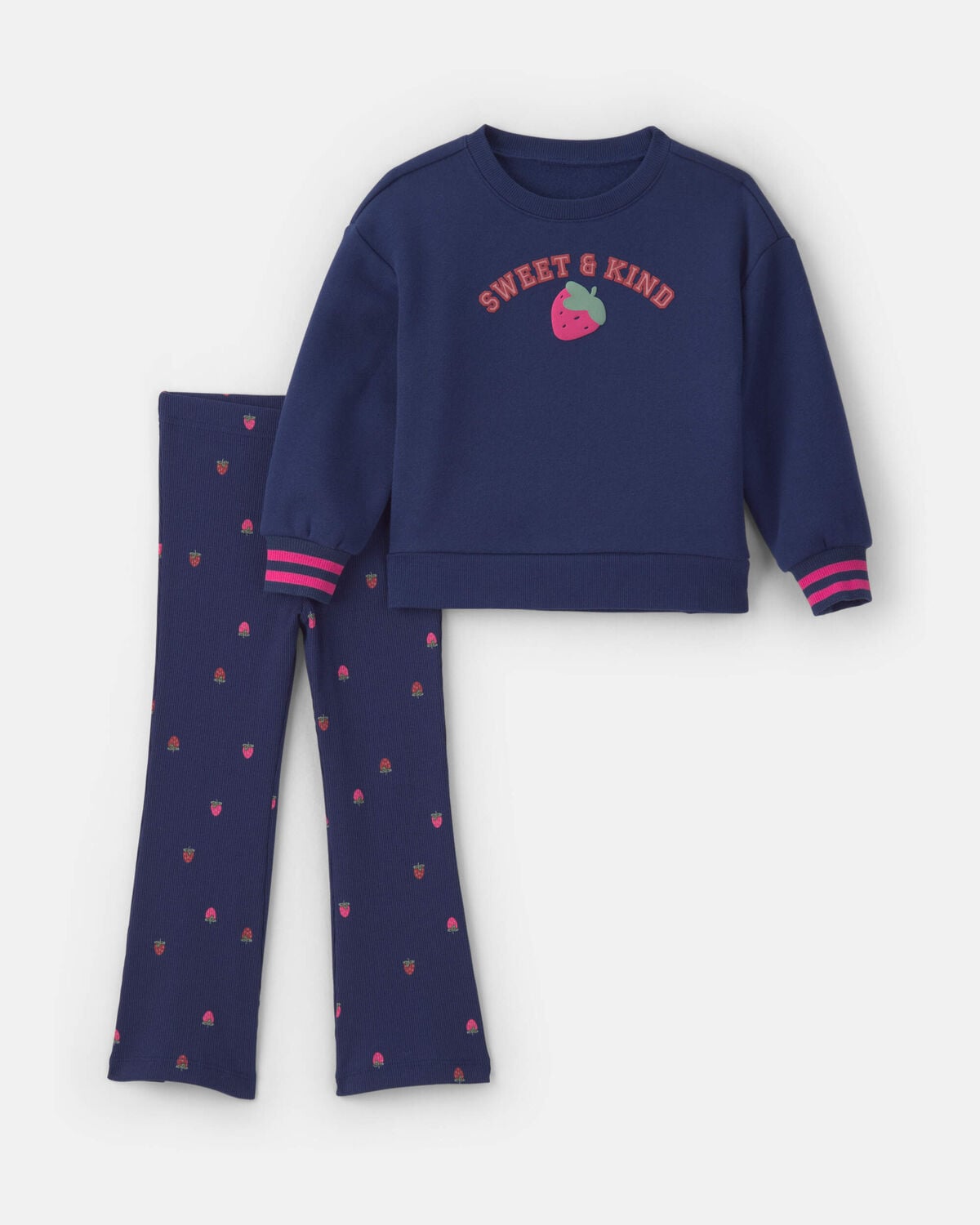 Baby Girl 2-Piece 'Sweet & Kind' Strawberry Sweatshirt & Pant Set - Navy Blue