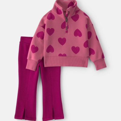 Baby Girl 2-Piece Heart Fleece Layering Set - Red/Pink