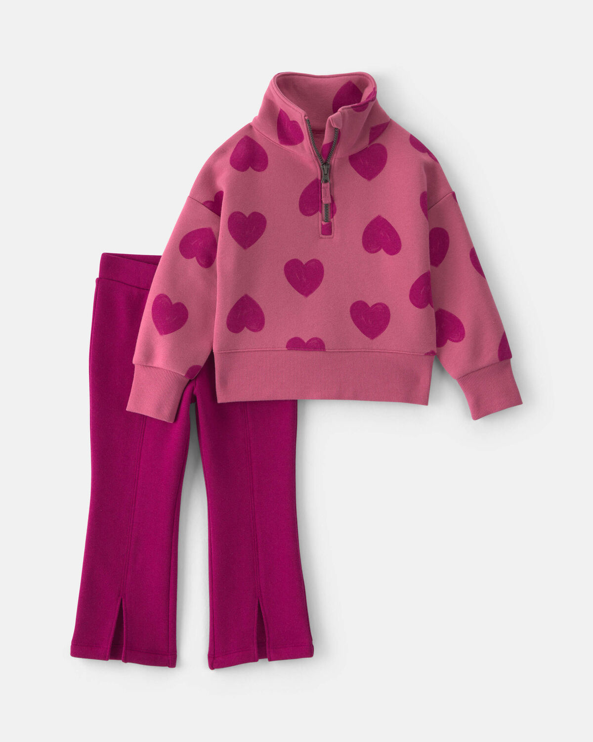 Baby Girl 2-Piece Heart Fleece Layering Set - Red/Pink