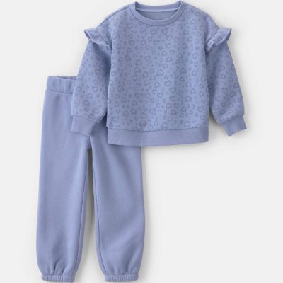 Baby Girl 2-Piece Cheetah Fleece Long-Sleeve Top & Pant Set - Blue