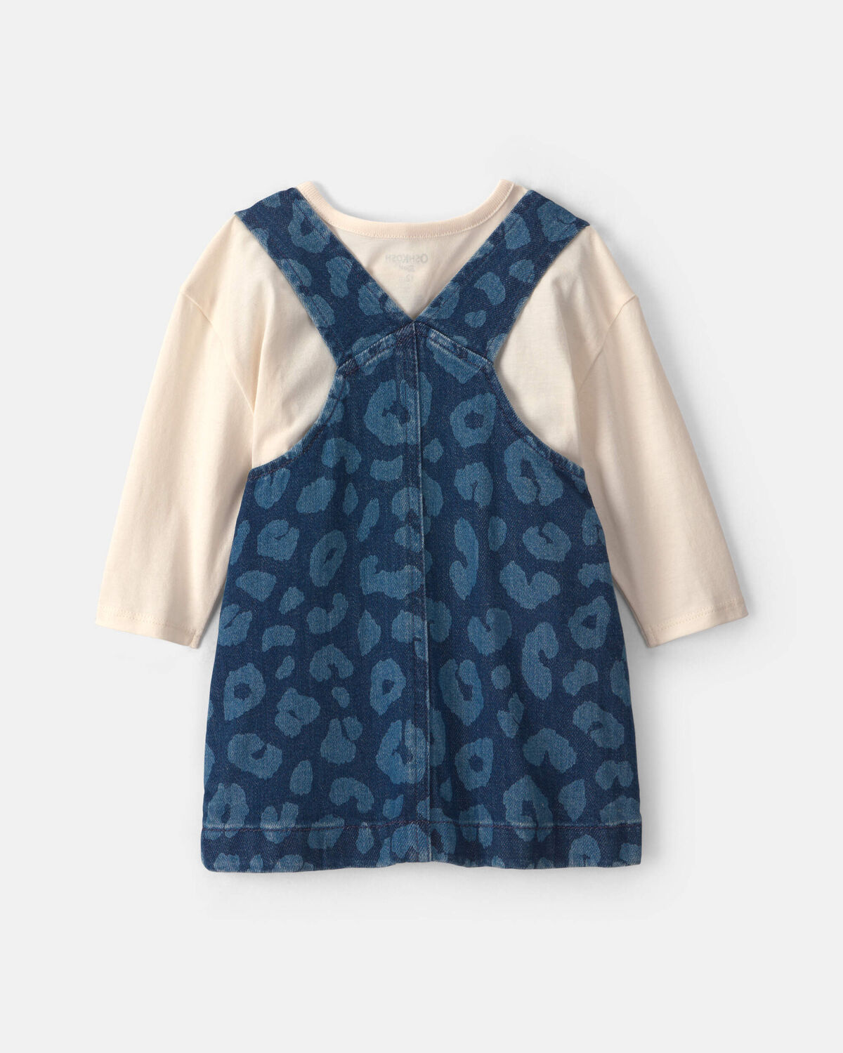 Baby Girl 2-Piece Leopard Denim Long-Sleeve Overall Set - Dark Wash - Image 2