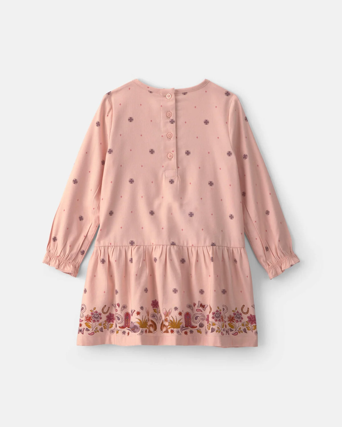 Baby Girl Floral Twill Long-Sleeve Dress - Pink - Image 2
