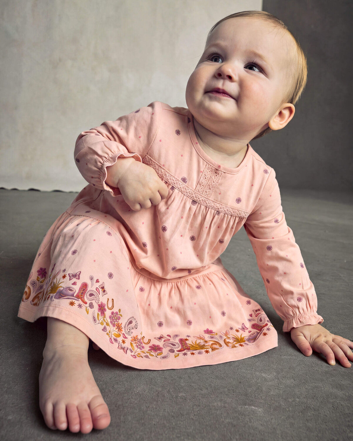 Baby Girl Floral Twill Long-Sleeve Dress - Pink - Image 4