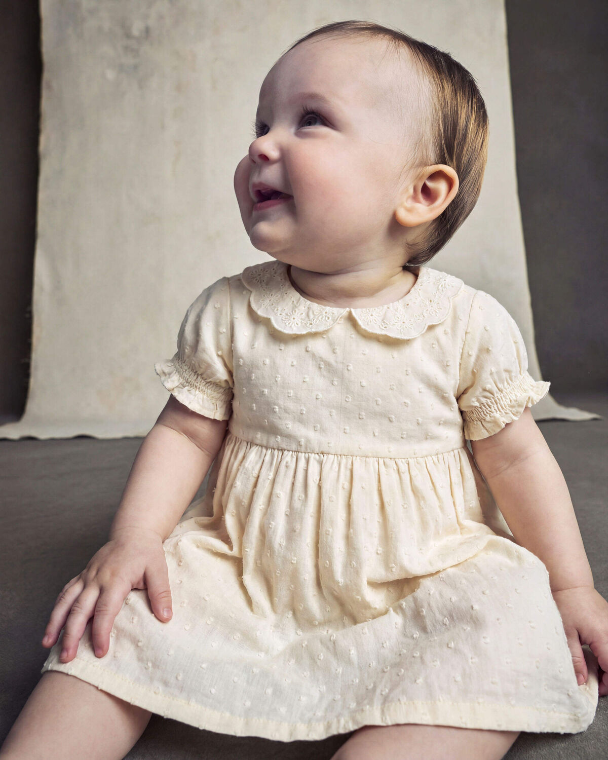 Baby Girl Swiss Dot Short-Sleeve Dress - Cream - Image 5