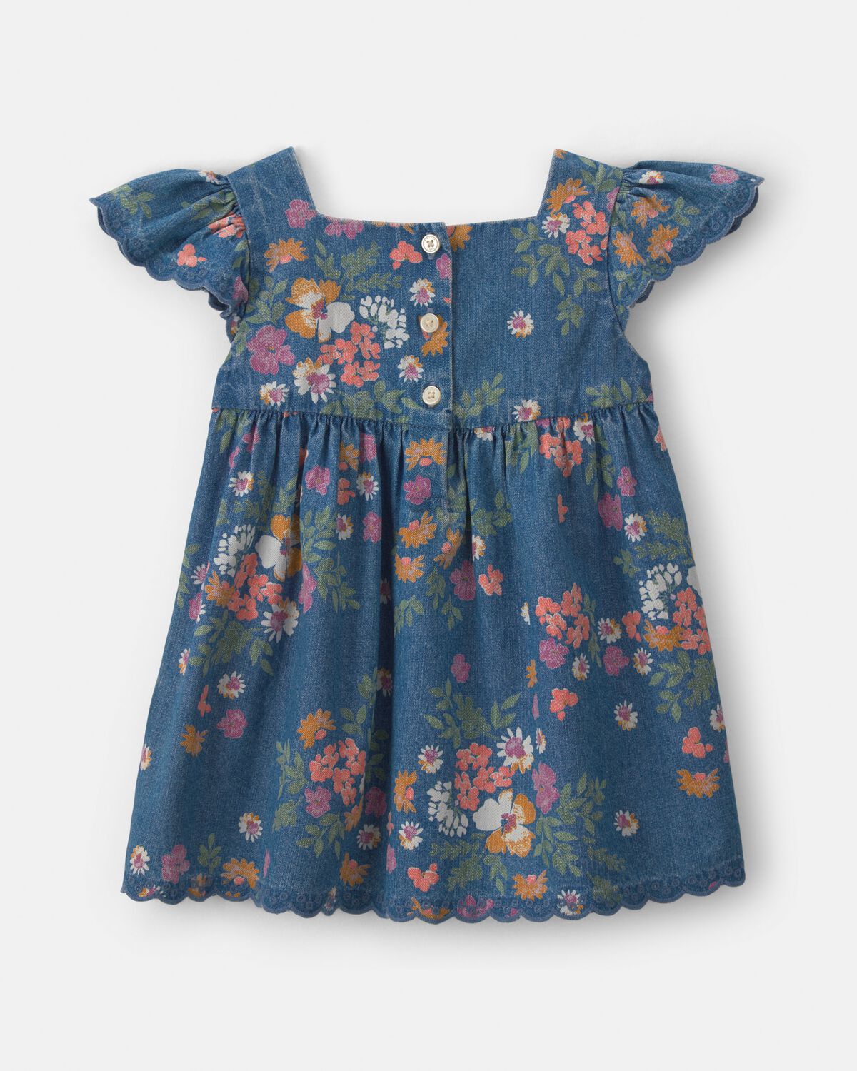 Baby Girl Floral Denim Short-Sleeve Dress - Dark Wash - Image 2