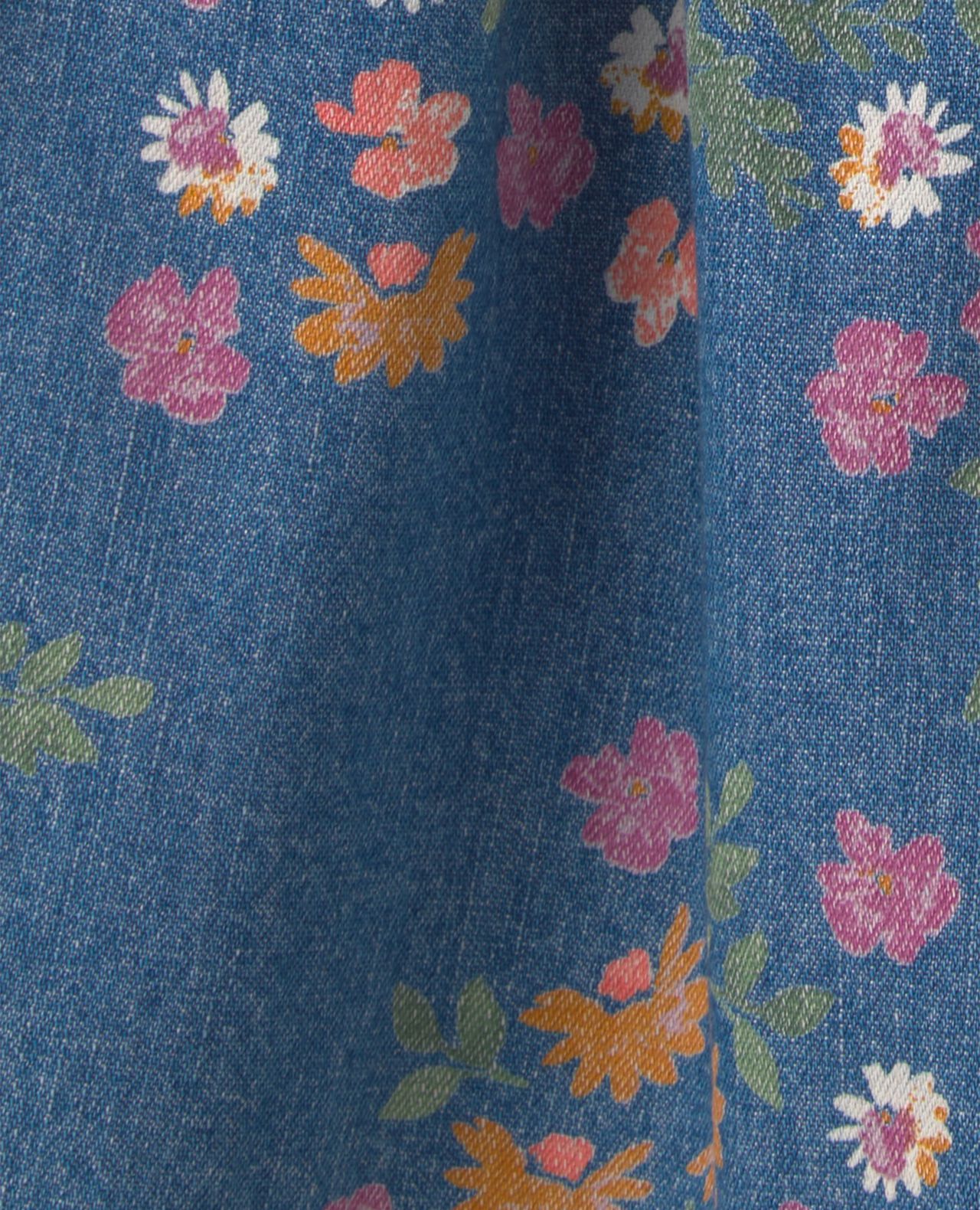 Baby Girl Floral Denim Short-Sleeve Dress - Dark Wash - Image 5
