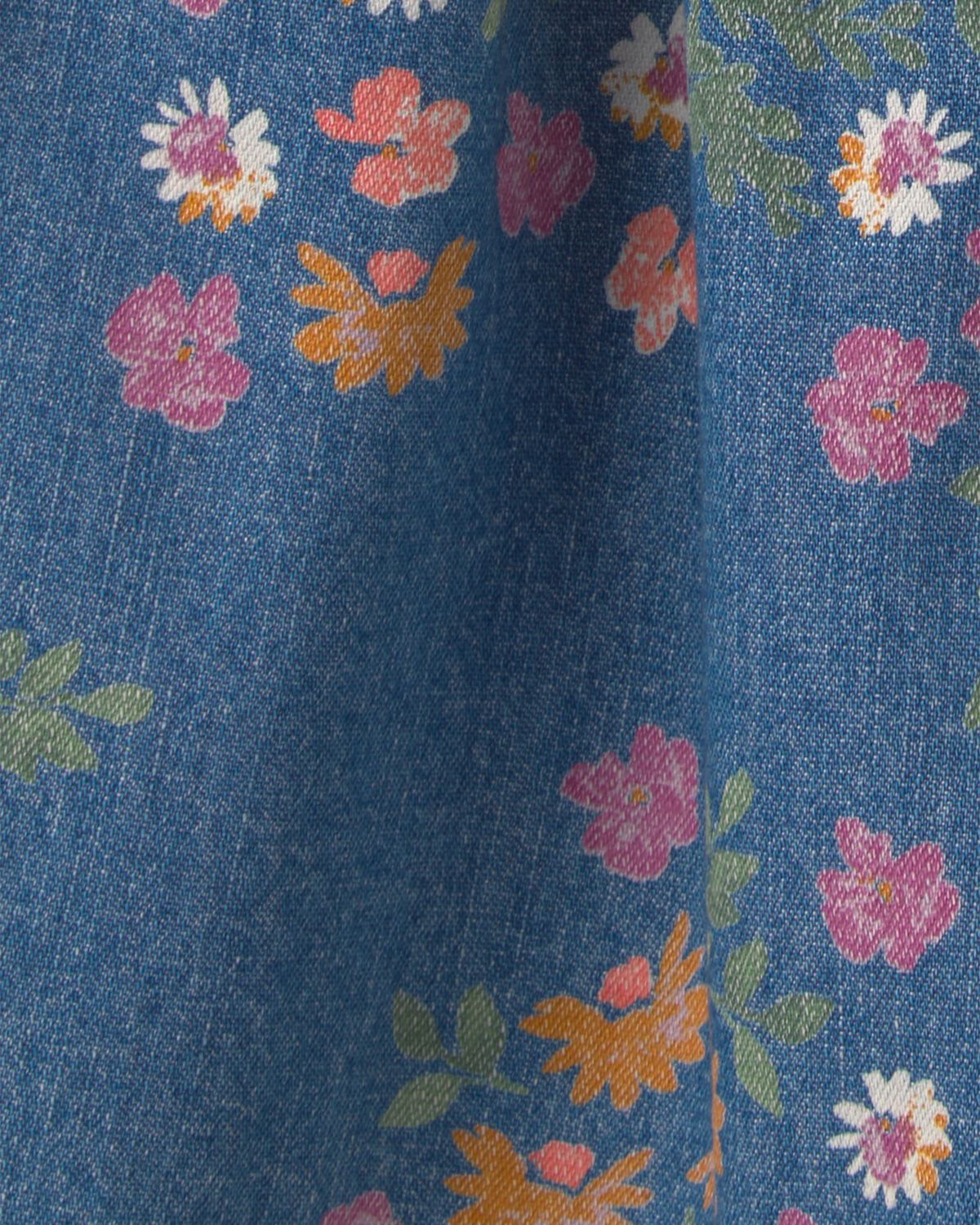 Baby Girl Floral Denim Short-Sleeve Dress - Dark Wash - Image 4